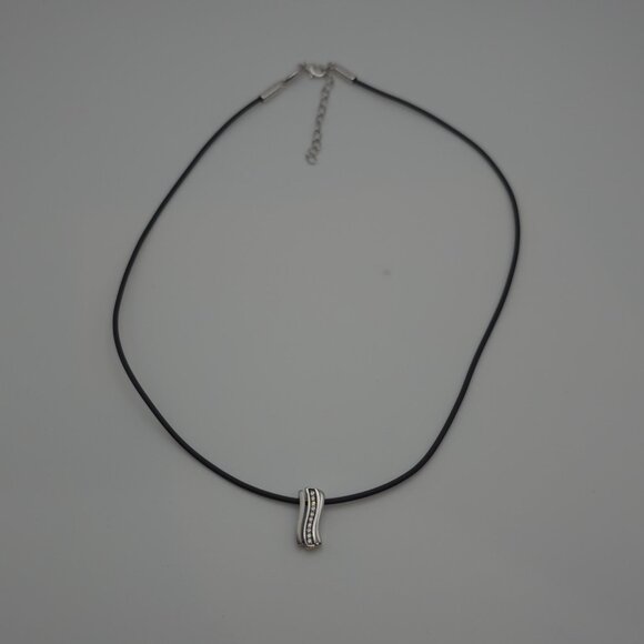 16+2 Inch Sterling Silver & Rubber Cubic Zirconia Fossil Necklace A1228 - Picture 2 of 8